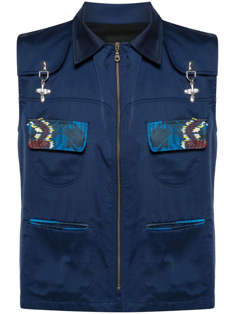Blue Geometric-print Zip-up Gilet