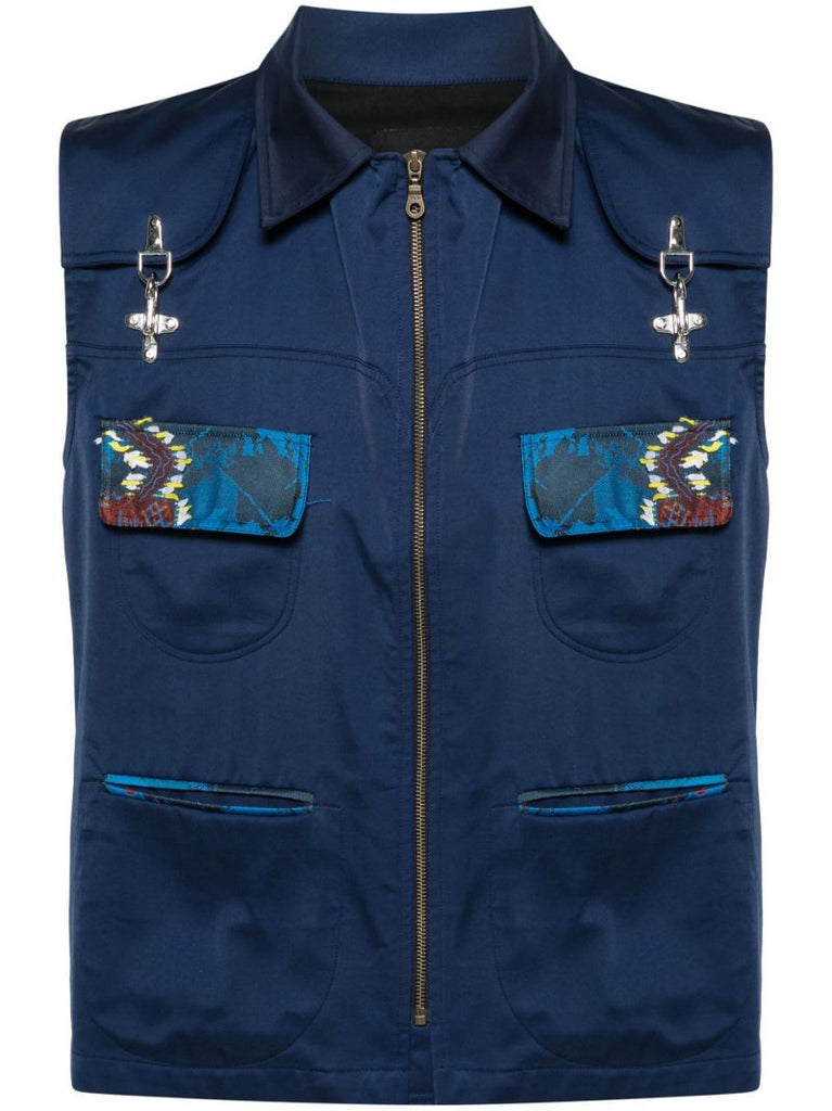 Blue Geometric-print Zip-up Gilet