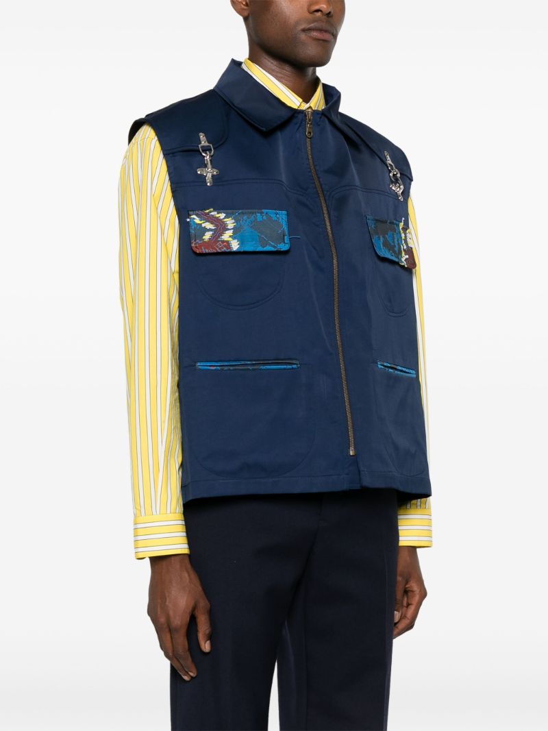 Blue Geometric-print Zip-up Gilet