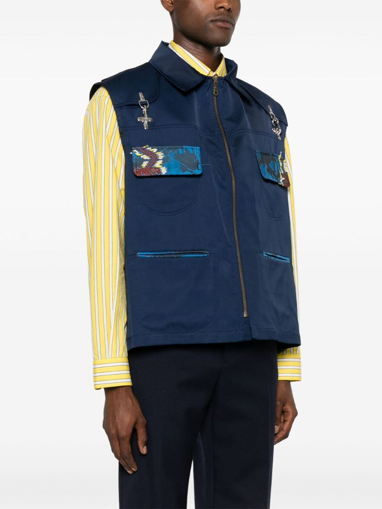 Blue Geometric-print Zip-up Gilet