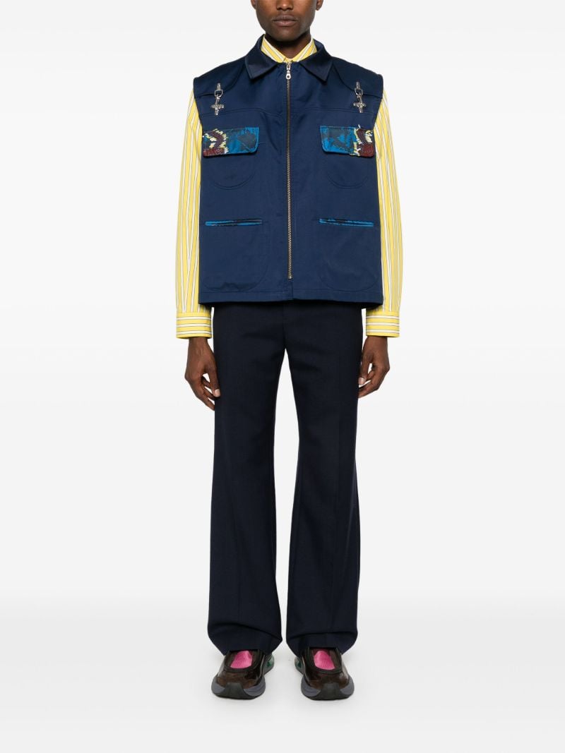Blue Geometric-print Zip-up Gilet