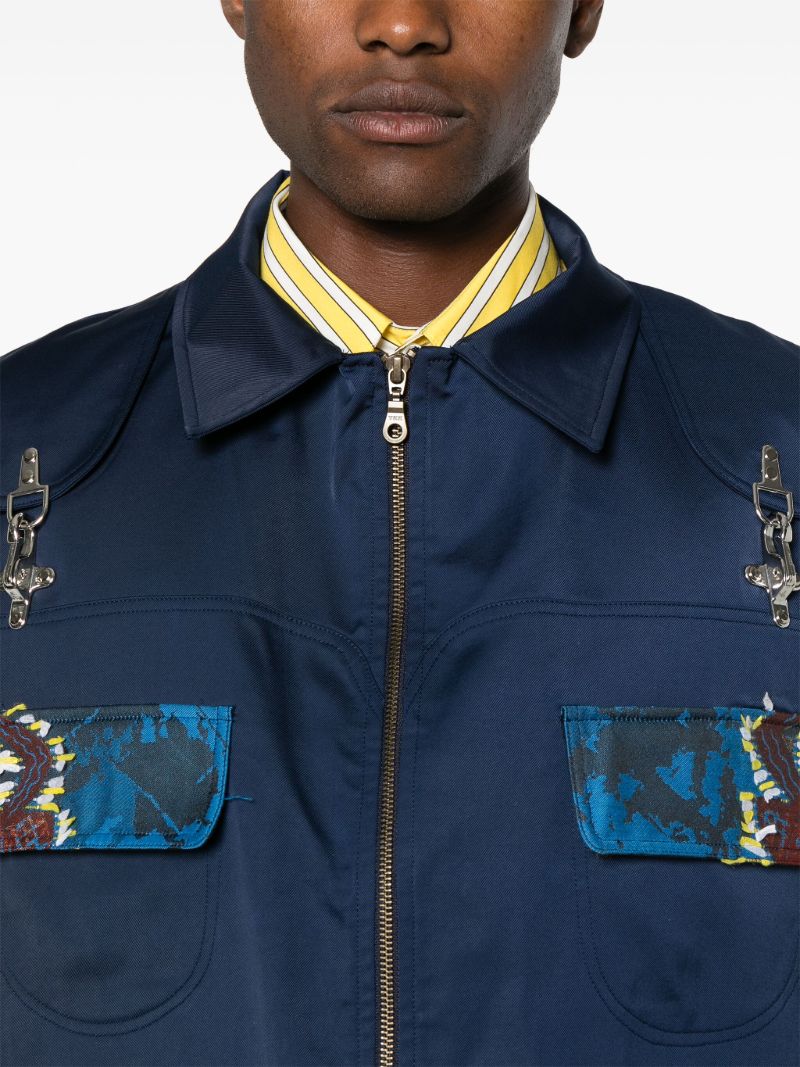 Blue Geometric-print Zip-up Gilet