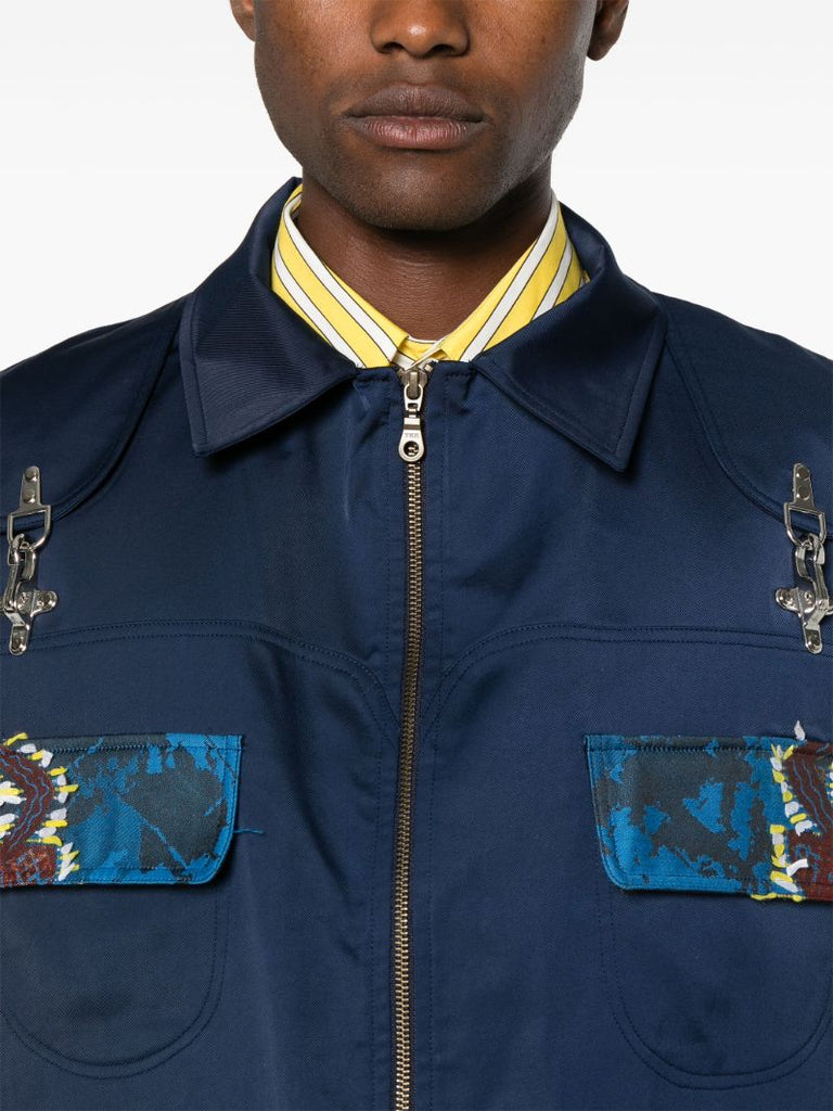 Blue Geometric-print Zip-up Gilet