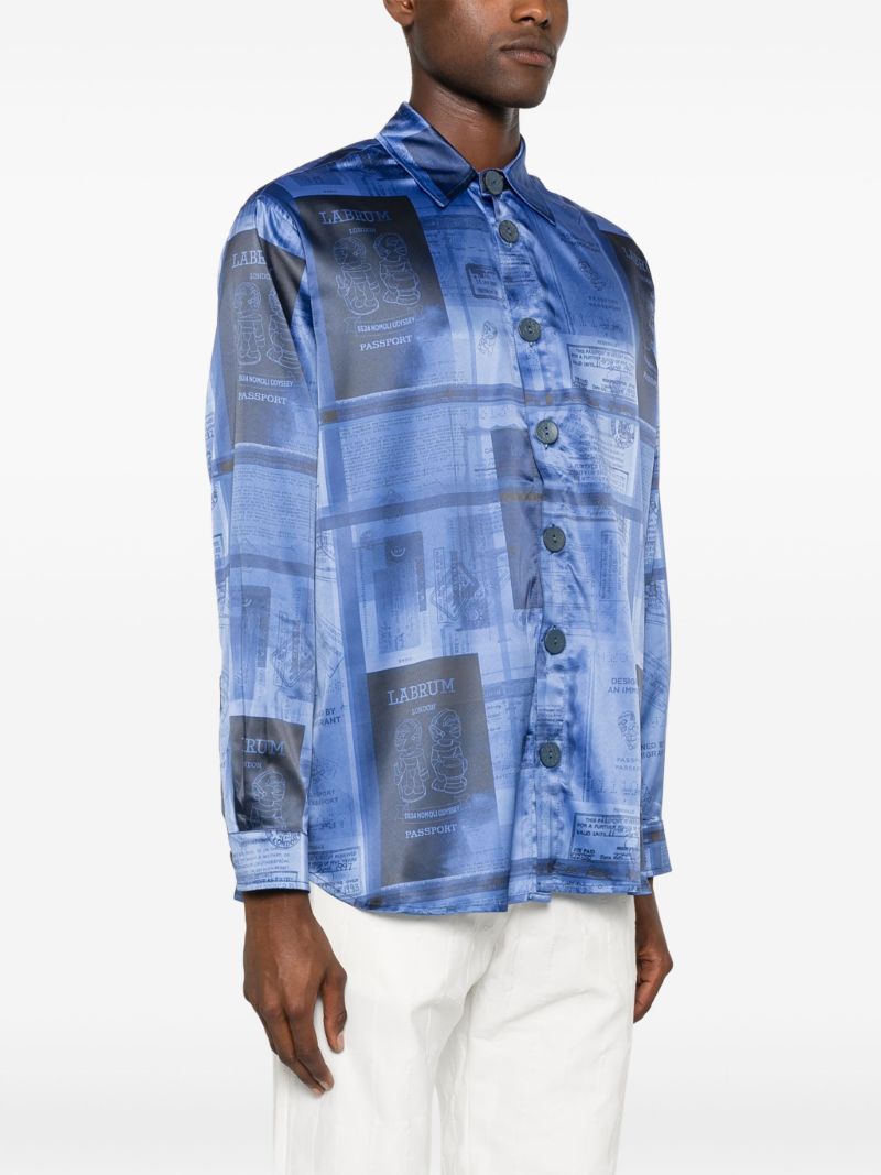 Blue Passport-print Satin Shirt