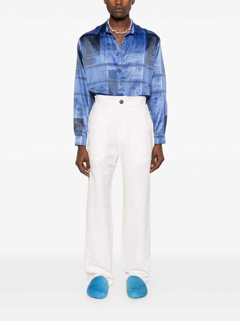 Blue Passport-print Satin Shirt