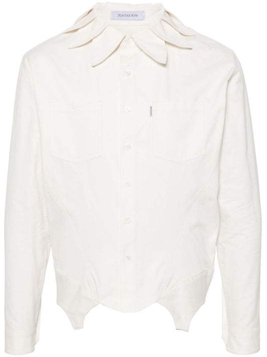 White Petal-collar Cotton Shirt