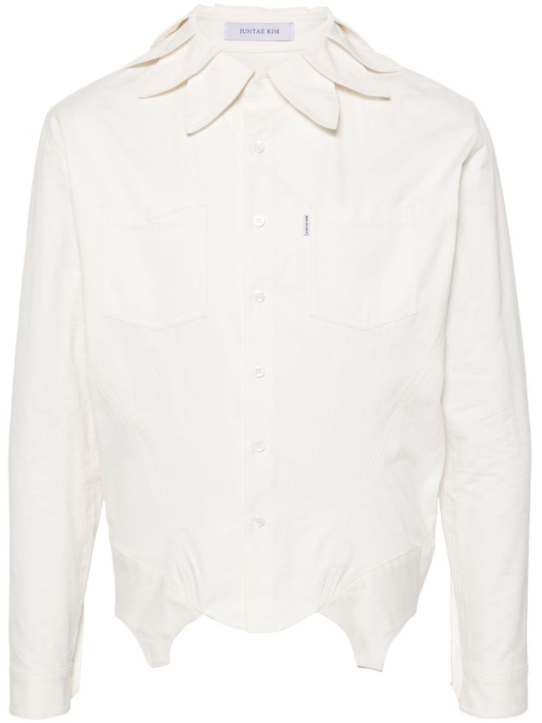 White Petal-collar Cotton Shirt