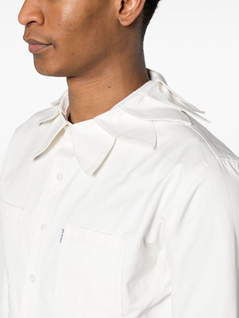 White Petal-collar Cotton Shirt
