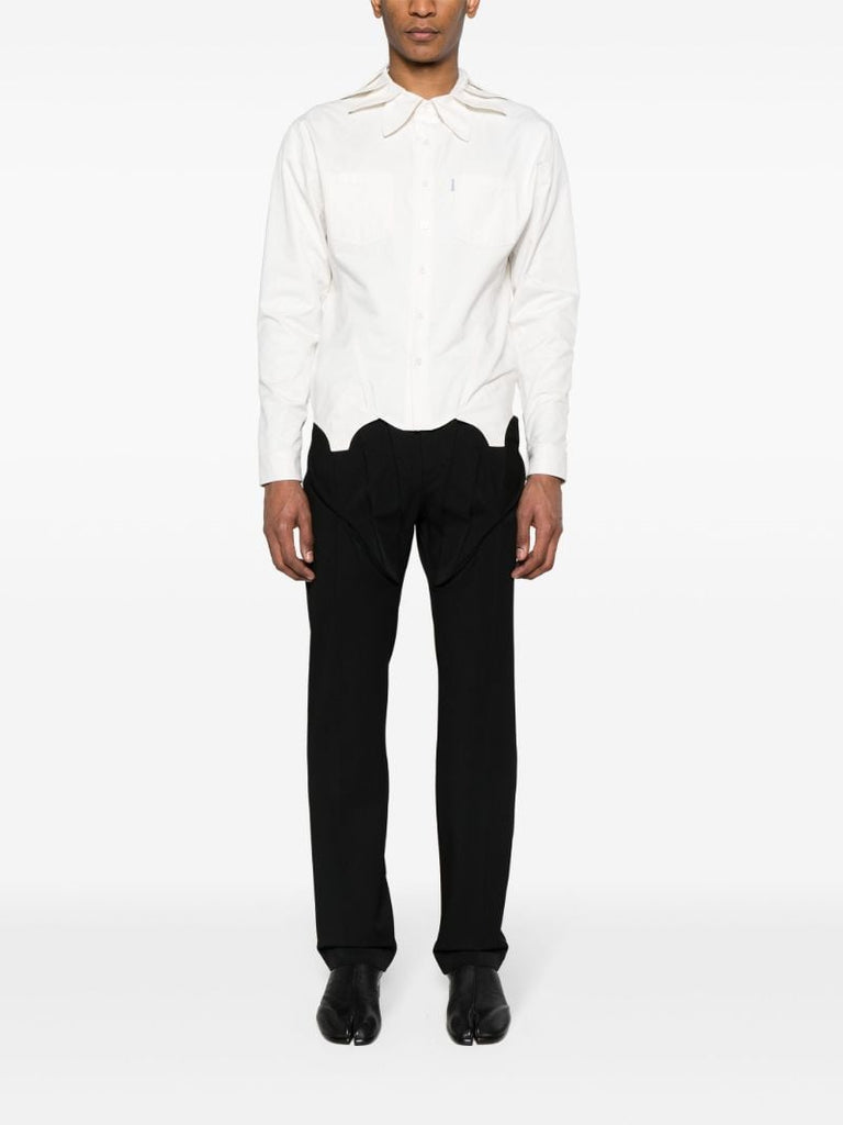 White Petal-collar Cotton Shirt
