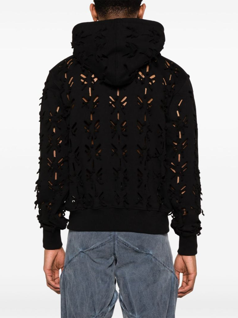 Black Slashed Cotton Hoodie