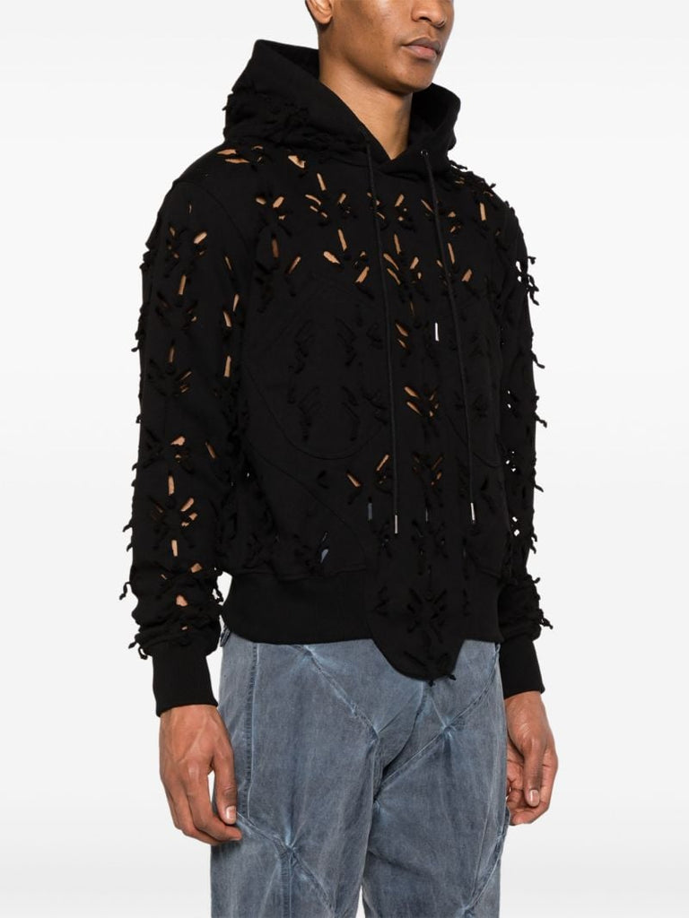 Black Slashed Cotton Hoodie
