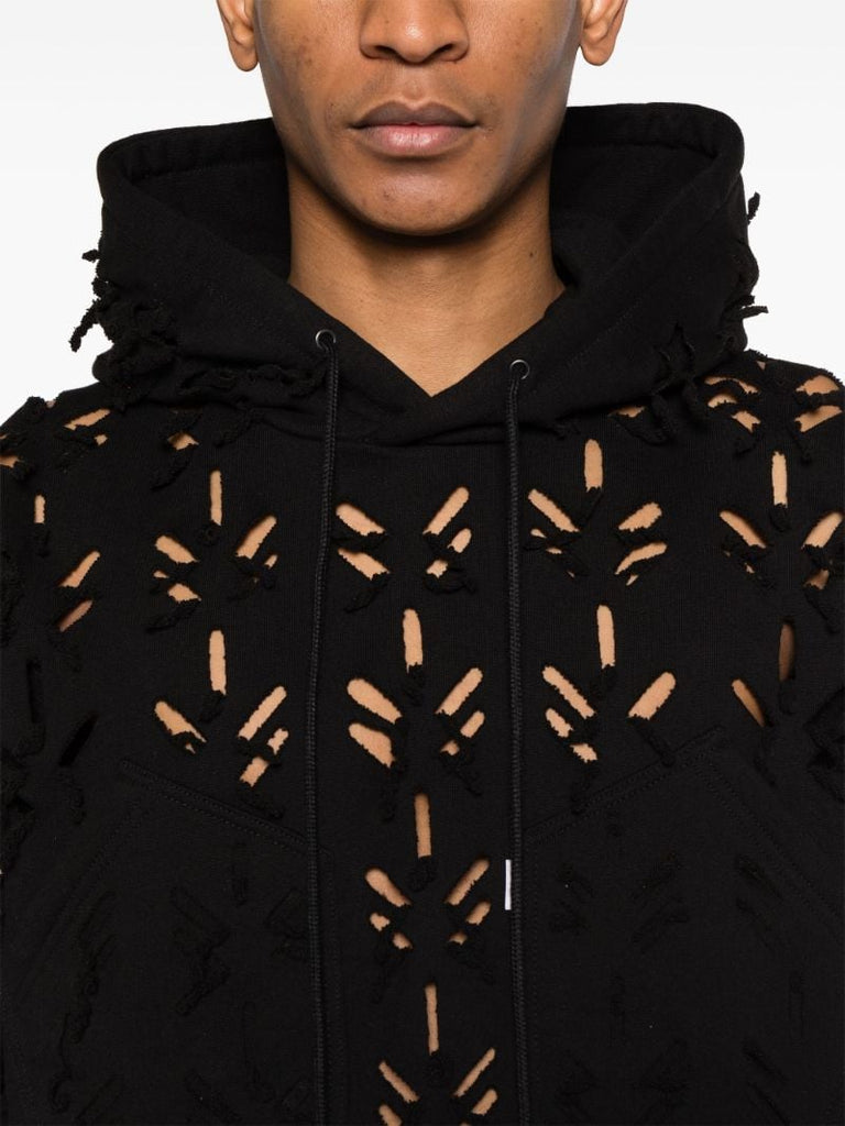 Black Slashed Cotton Hoodie