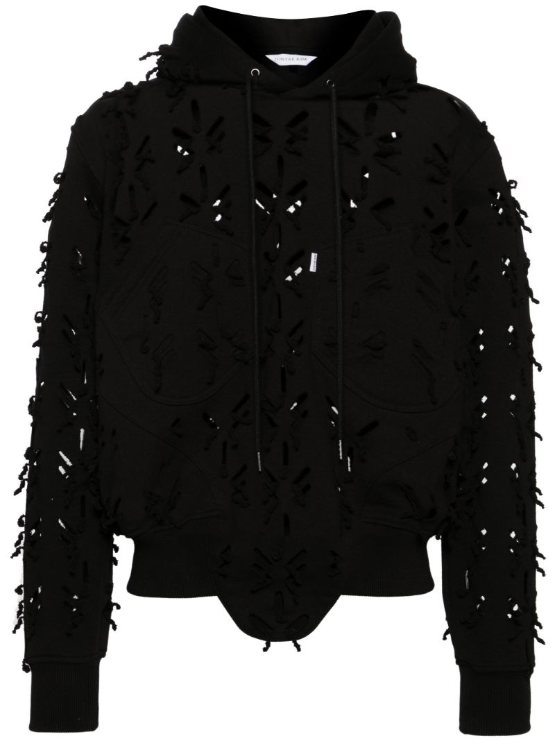 Black Slashed Cotton Hoodie