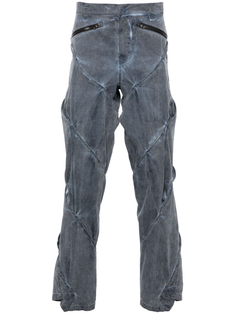 Blue Gathered Straight-leg Trousers