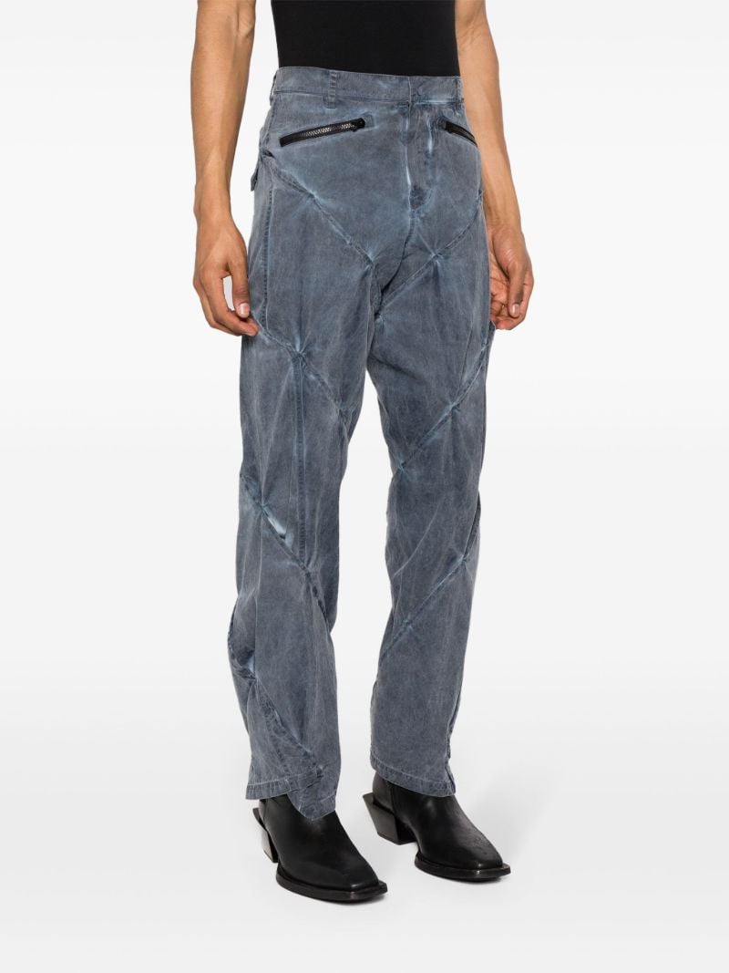 Blue Gathered Straight-leg Trousers
