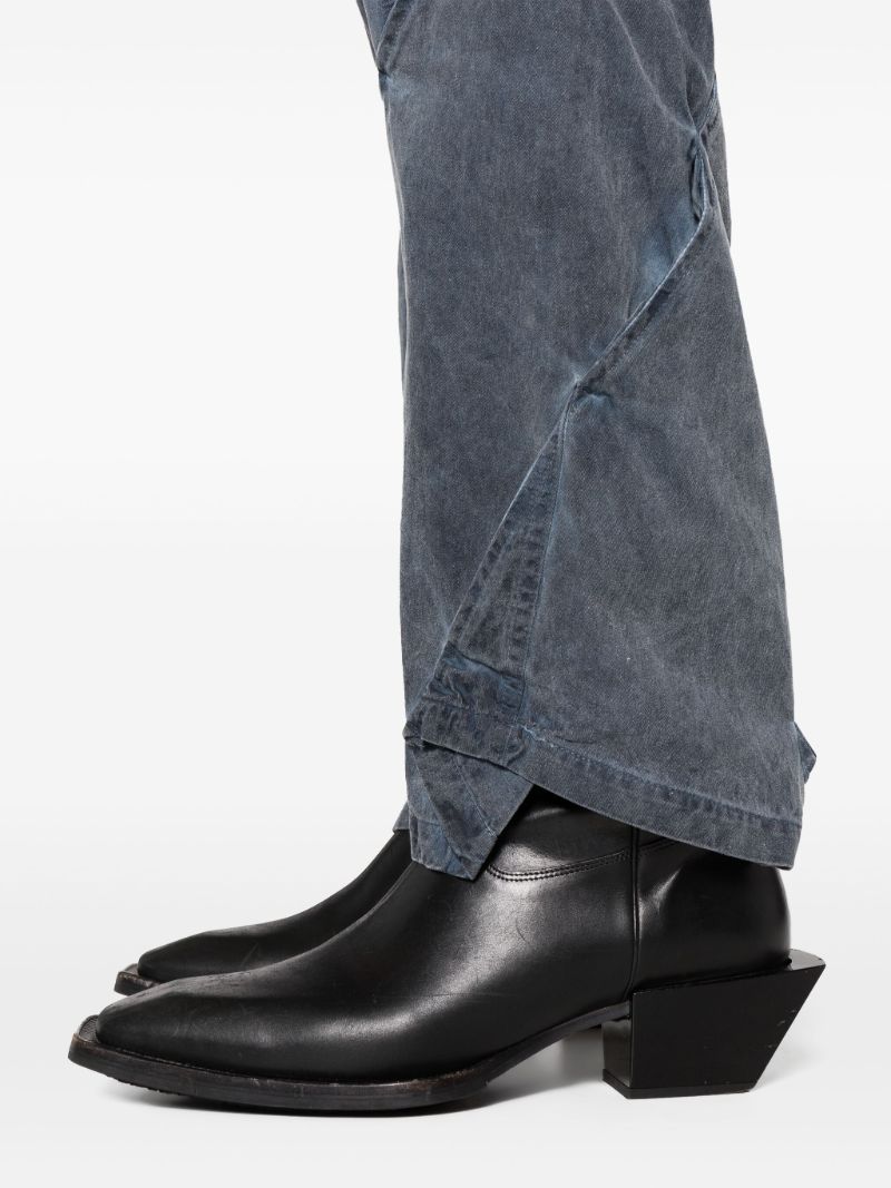 Blue Gathered Straight-leg Trousers