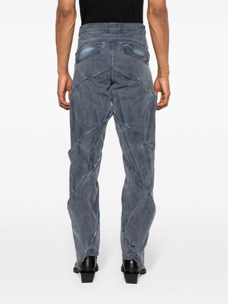 Blue Gathered Straight-leg Trousers
