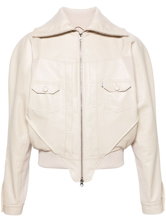 White Pourpoint Bomber Jacket