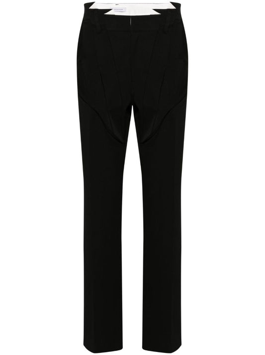 Black Pleat-detail Straight-leg Trousers