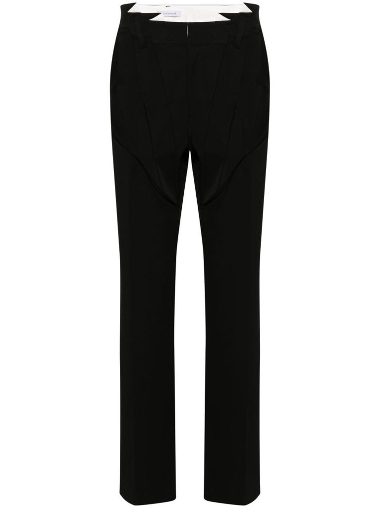 Black Pleat-detail Straight-leg Trousers