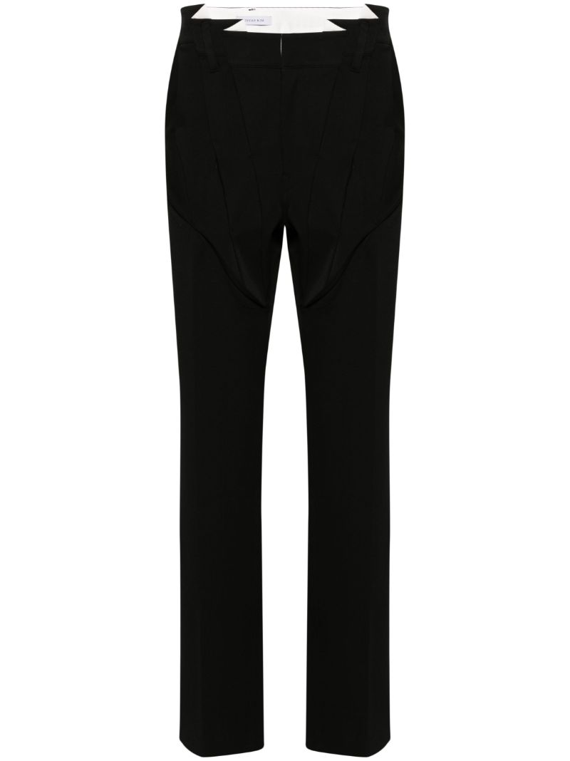 Black Pleat-detail Straight-leg Trousers