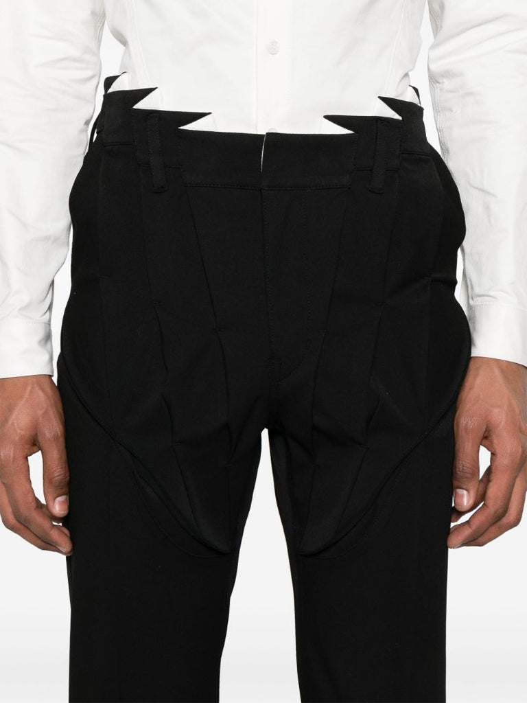 Black Pleat-detail Straight-leg Trousers