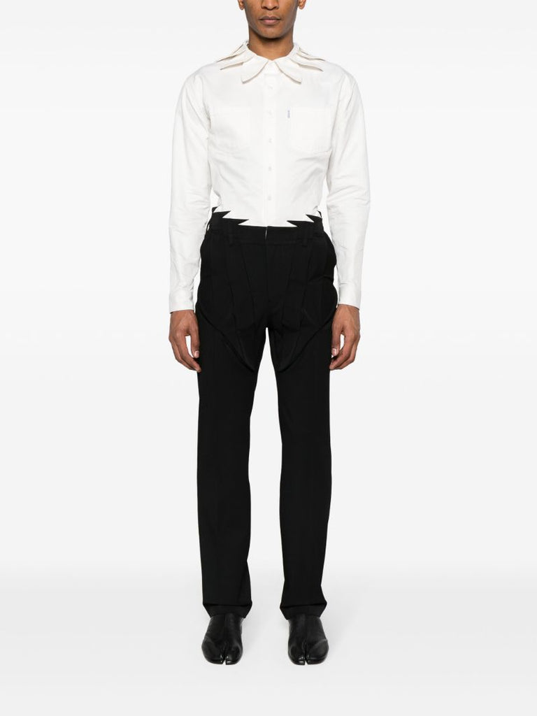 Black Pleat-detail Straight-leg Trousers