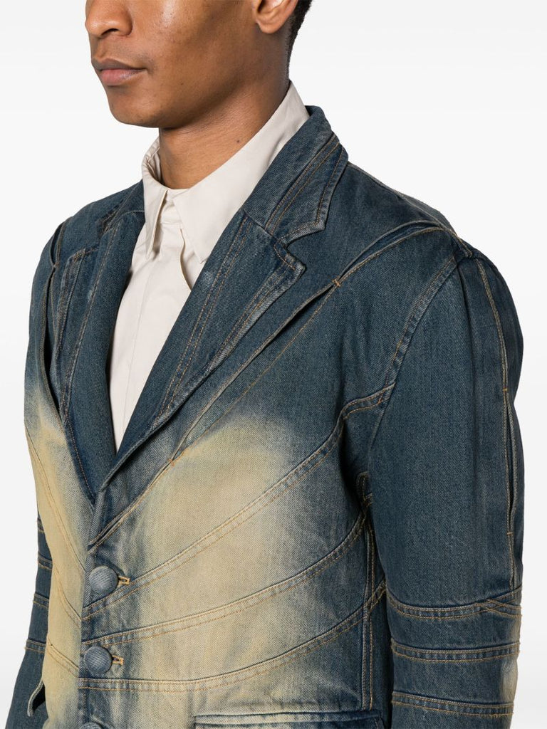 Blue Gather-slash Tailored Denim Jacket