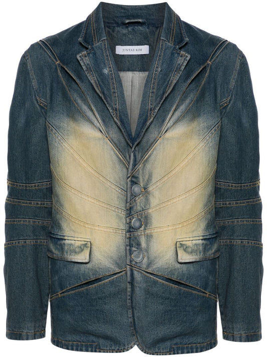 Blue Gather-slash Tailored Denim Jacket