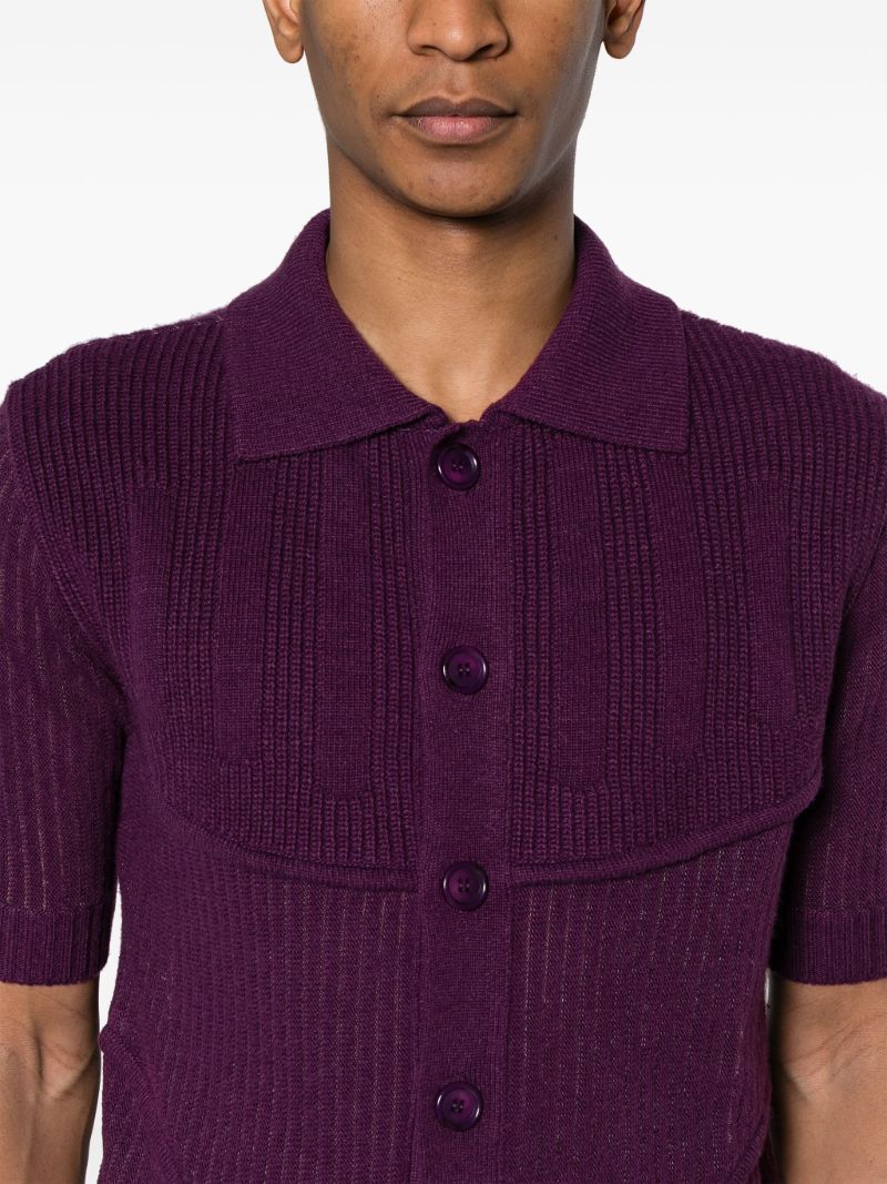 Purple Ribbed-knit Short-sleeve Cardigan