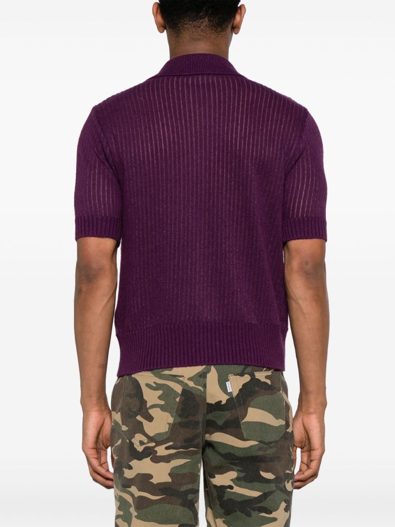 Purple Ribbed-knit Short-sleeve Cardigan