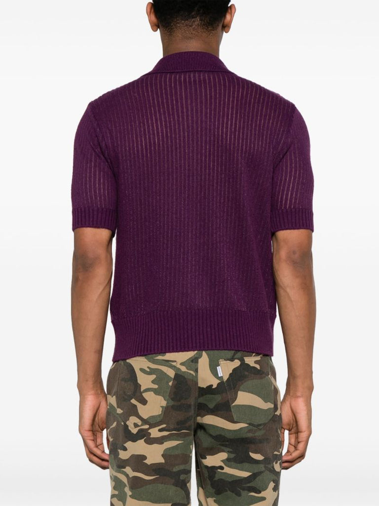 Purple Ribbed-knit Short-sleeve Cardigan