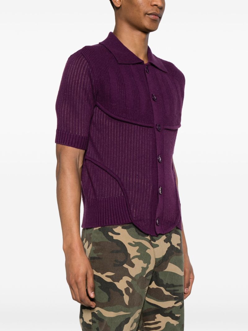 Purple Ribbed-knit Short-sleeve Cardigan