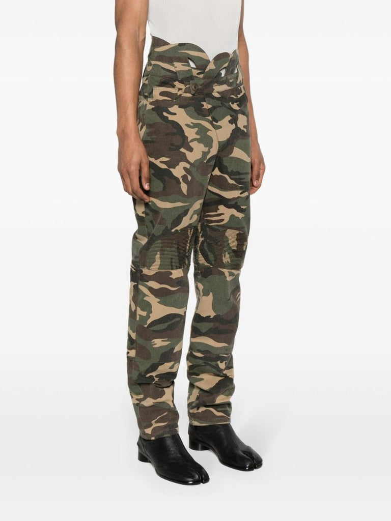 Green Camouflage-print Straight Trousers