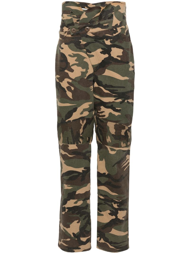 Green Camouflage-print Straight Trousers