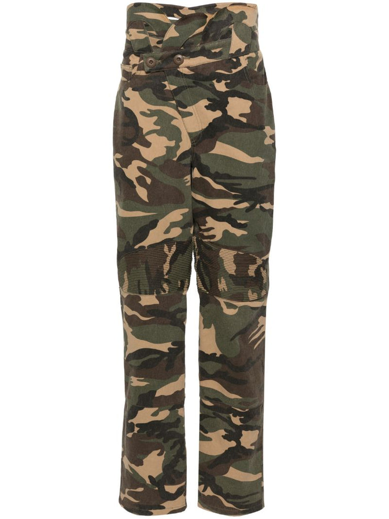 Green Camouflage-print Straight Trousers