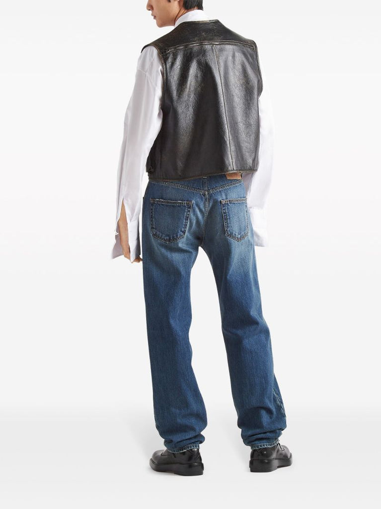 Black Leather Cargo Gilet