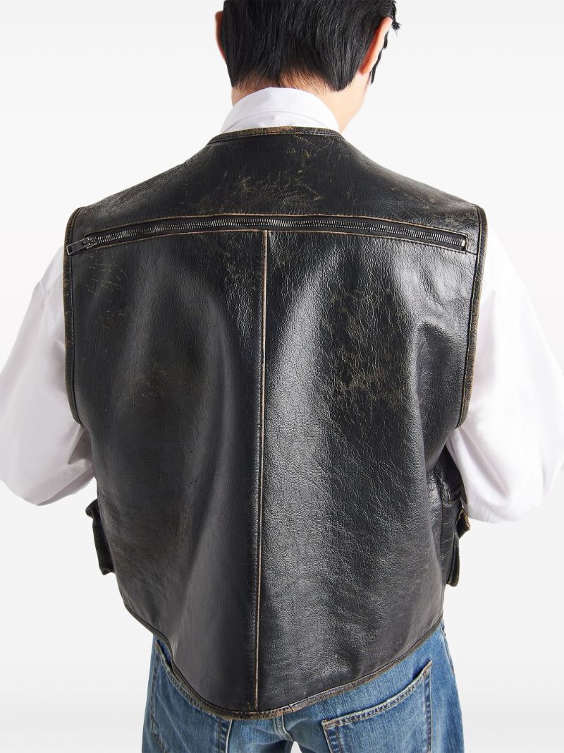 Black Leather Cargo Gilet