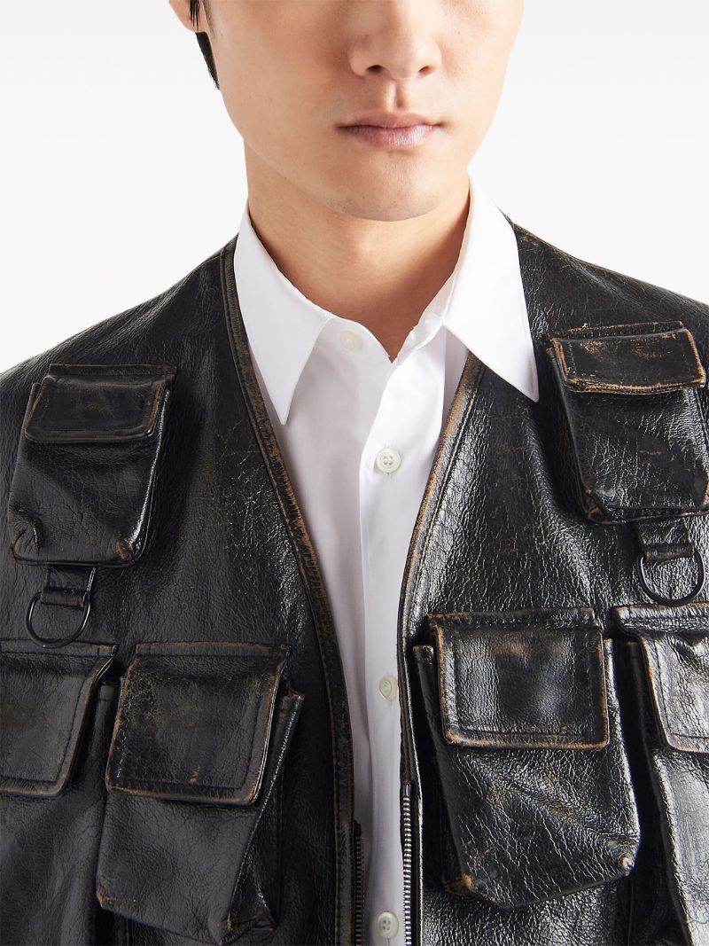 Black Leather Cargo Gilet