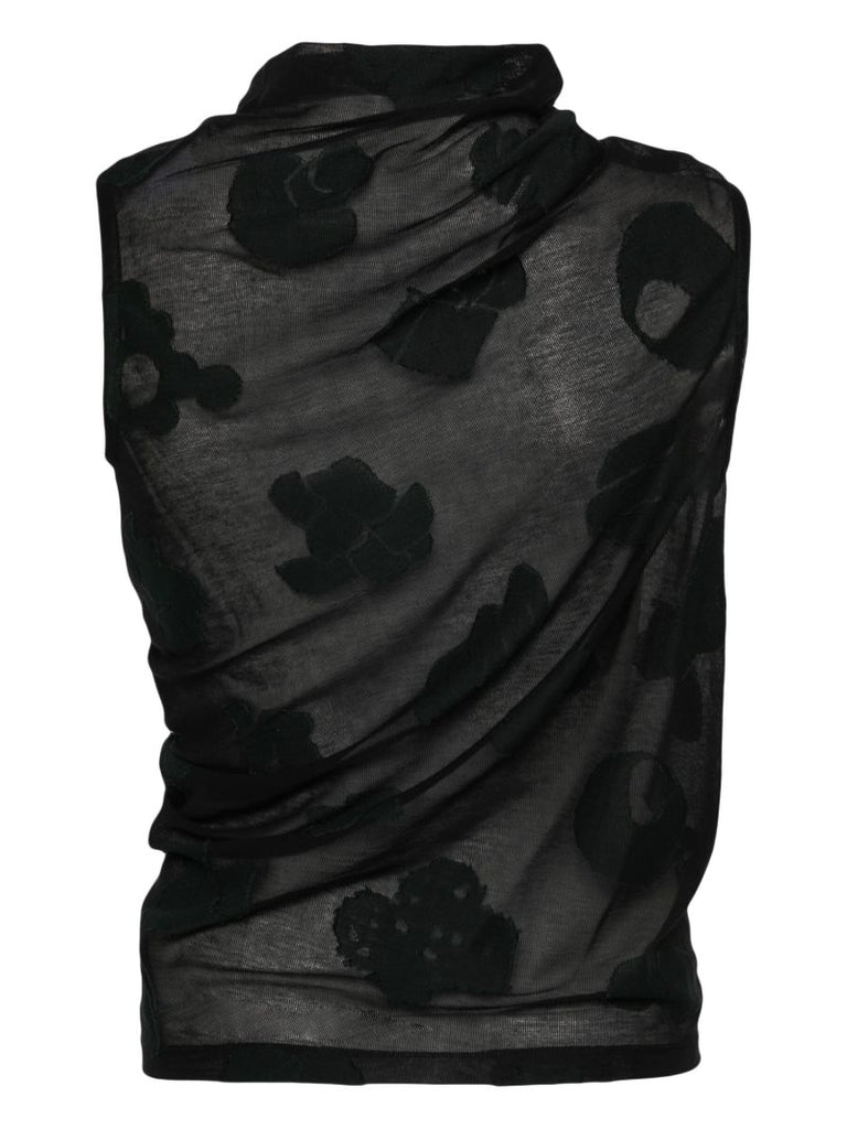 Black Draped Mesh Top