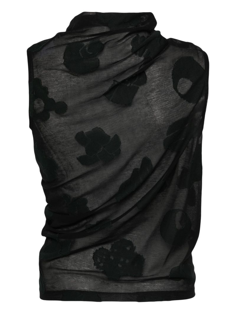 Black Draped Mesh Top