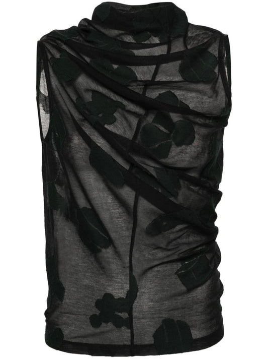 Black Draped Mesh Top