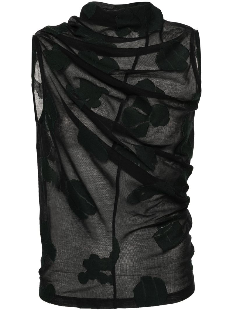Black Draped Mesh Top