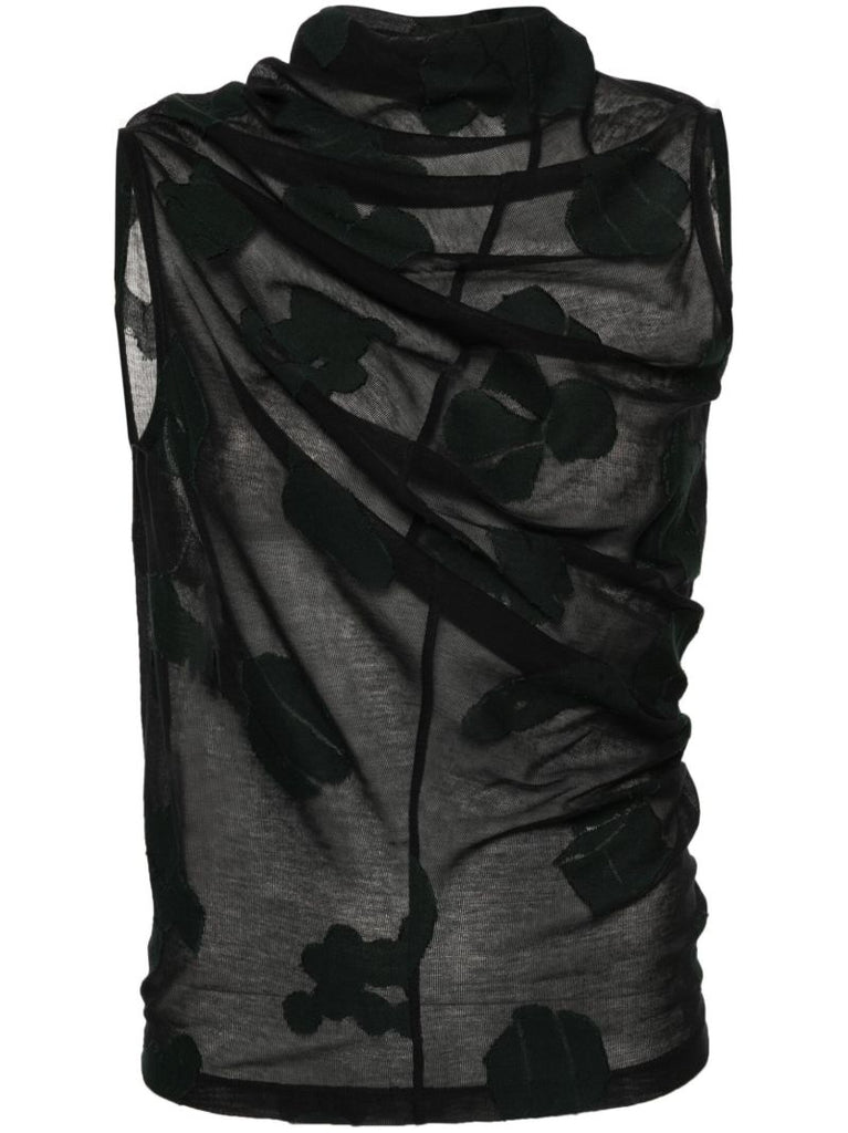 Black Draped Mesh Top