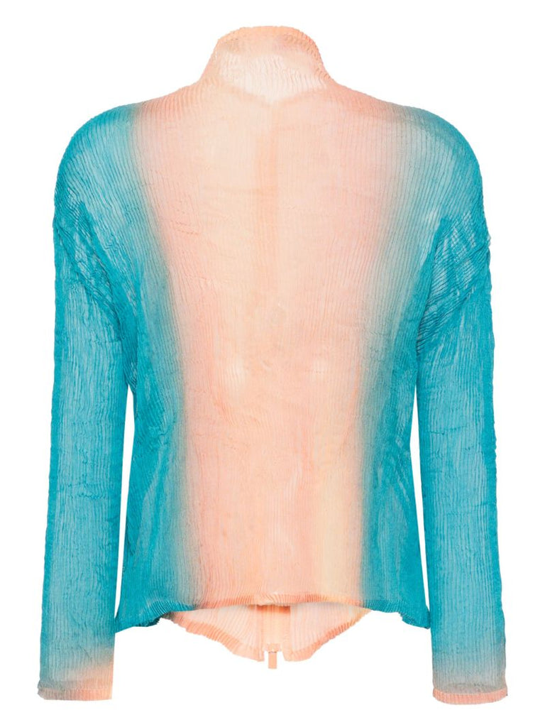 Blue Zip-up Pleated Top