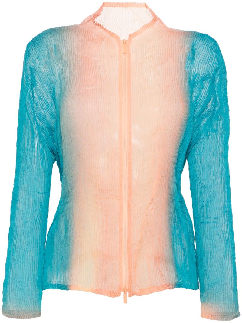 Blue Zip-up Pleated Top