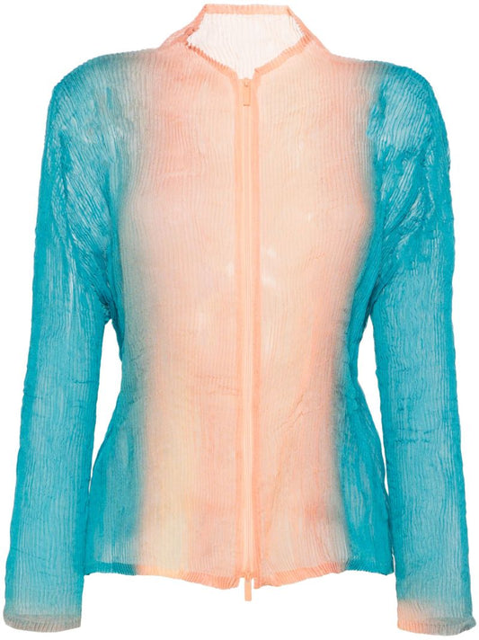 Blue Zip-up Pleated Top