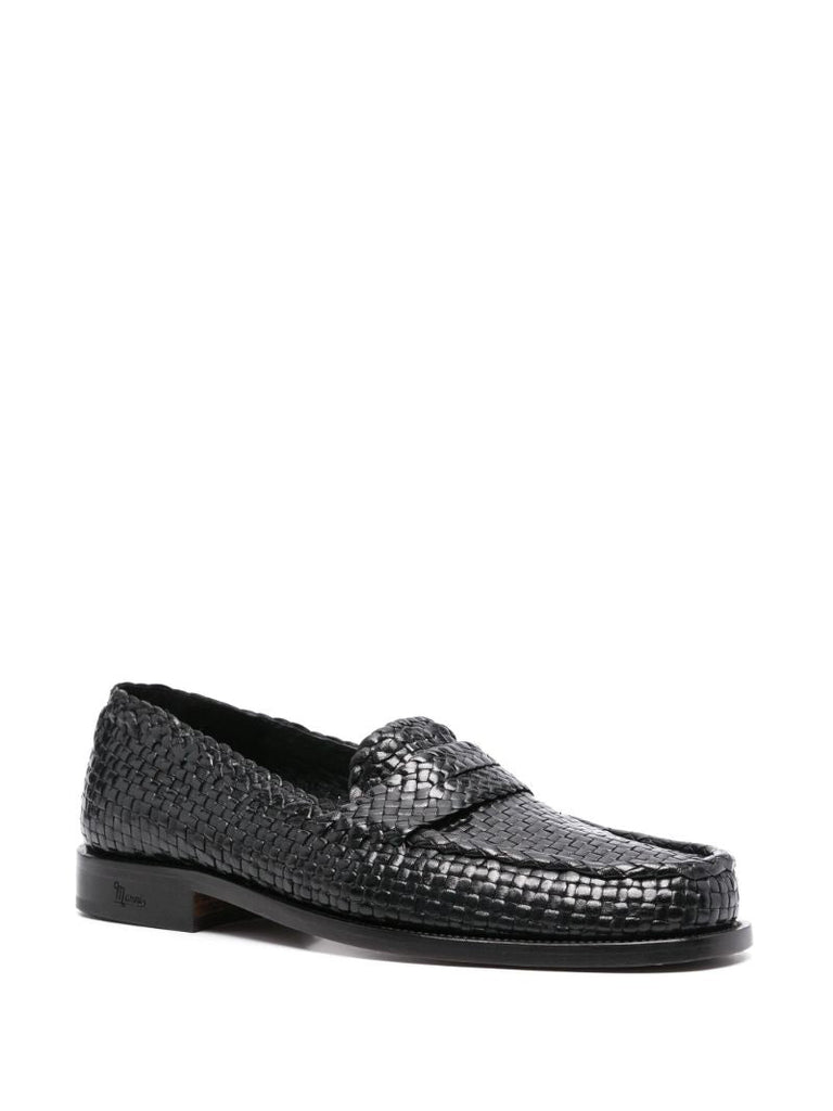 Black Interwoven Leather Loafers