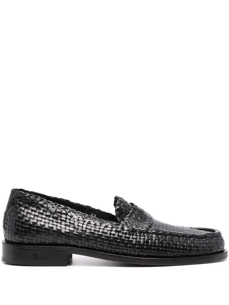 Black Interwoven Leather Loafers