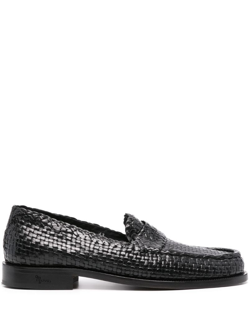 Black Interwoven Leather Loafers